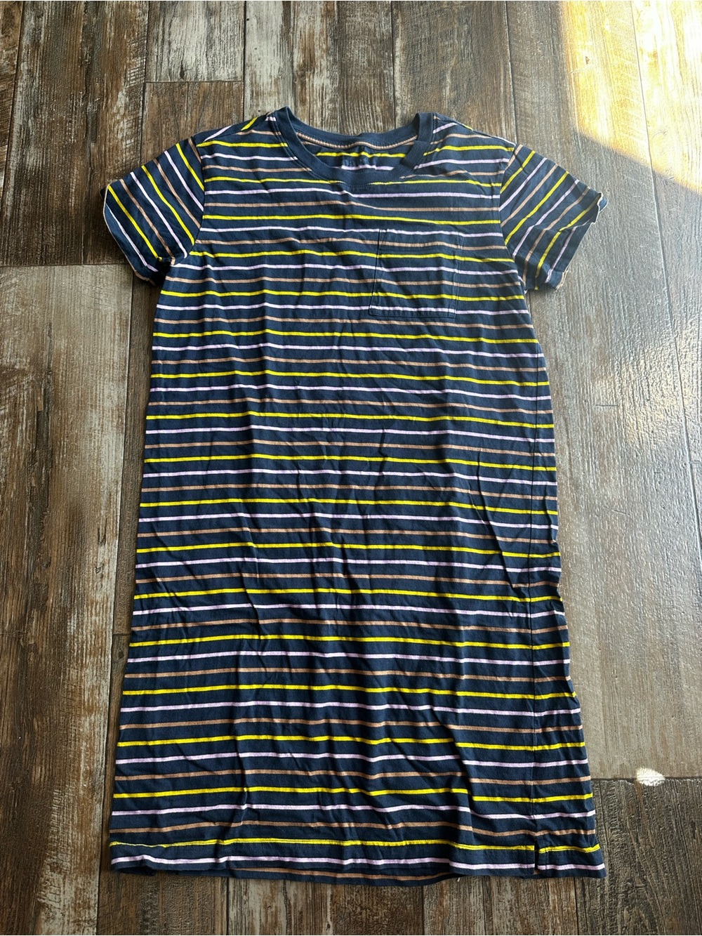 Pact Organic Cotton Striped Knit Crew Neck Softspun T-Shirt Dress Womens Small